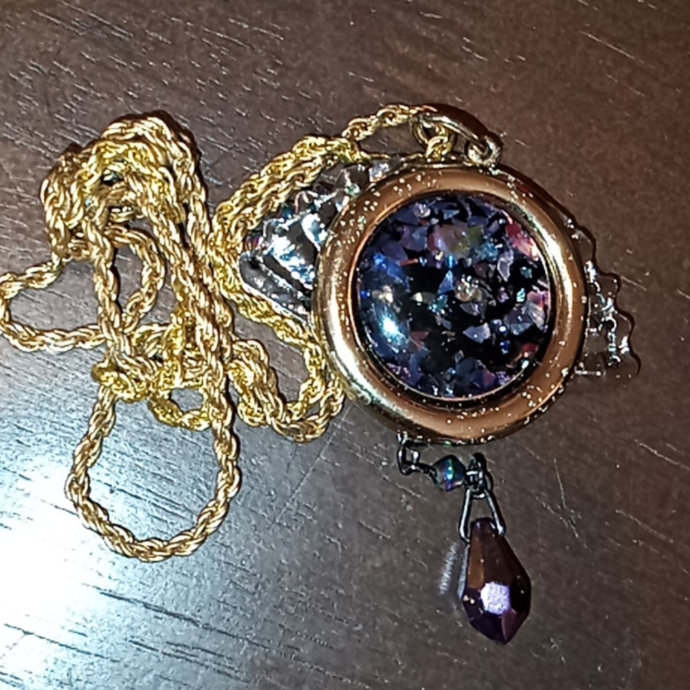 Black circle /black fan necklace with 24" chain